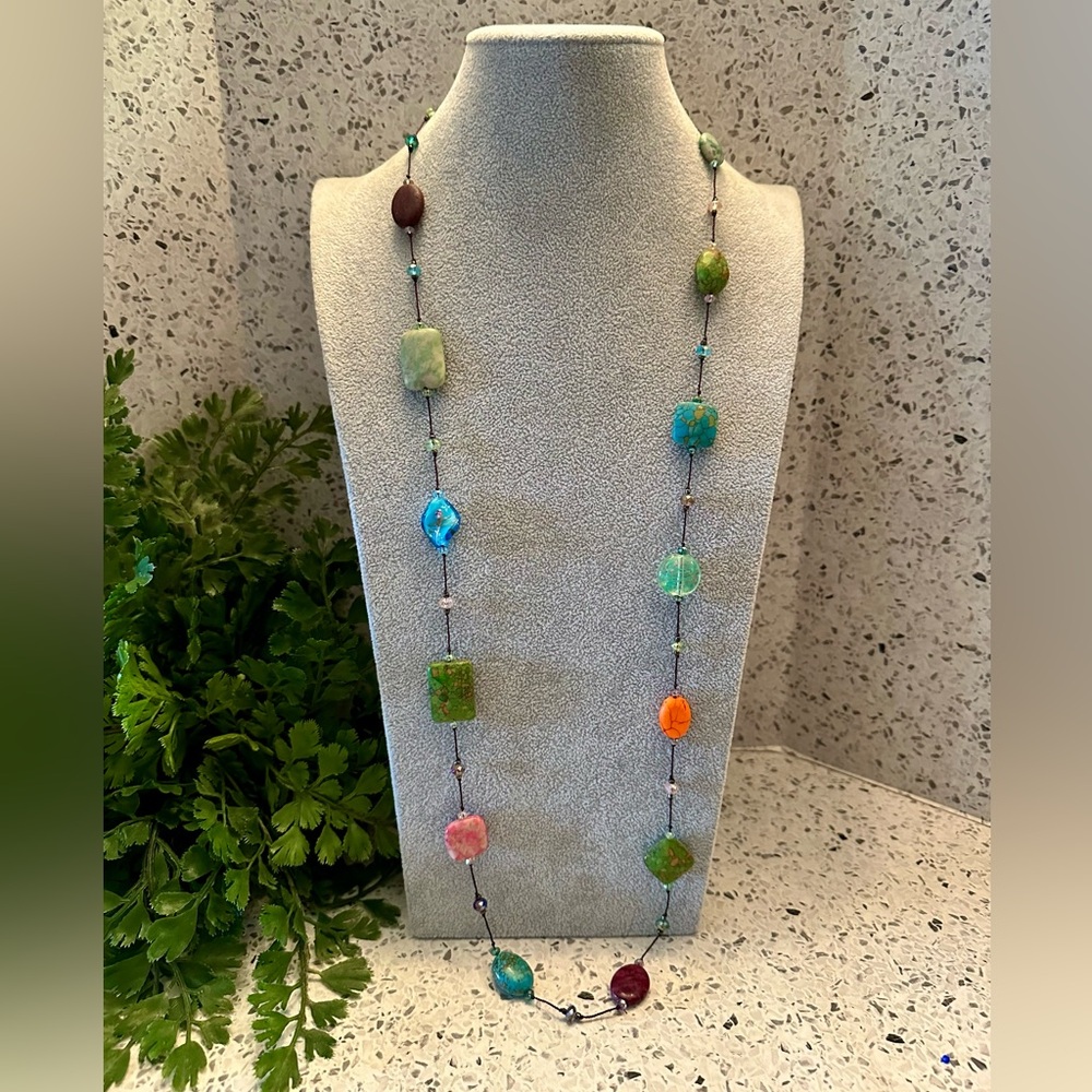 Multi color mixed bead long necklace